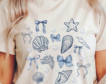 Navy Blue Coquette Seashell PNG Beach Png Coastal Png Retro Summer Png Summer Vibes Png Summer Coquette Png Vintage Summer Png
