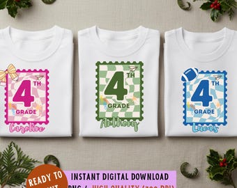 4th Grade Png Personalized Kid Name Shirt 4th Grade shirt Fourth Grade Png Pencil Bow Png Preppy School Png School Coquette Png Back School
