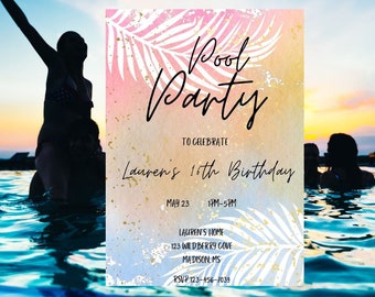 Pool Party, pool party invitation, instant download, customizable, summer invitation, party invitation, digital download