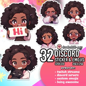 かわいいちびアフロガール Twitch 絵文字 | 黒人、アフリカ系アメリカ人、アフロ、女の子、女性、女性、絵文字、ステッカー、Lofi Of Color、PNG