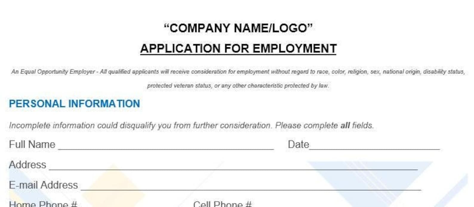Basic Employment Application - Etsy