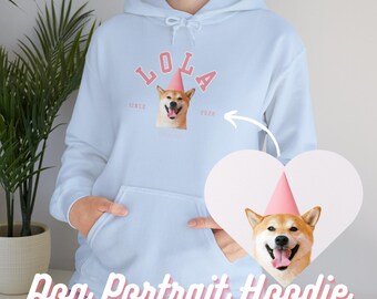 Custom Dog Hoodie with Dog Portrait and Name, Personalized Dog Portrait Hoodie, Dog Lover Gift, Dog Mom Gift, Holiday Gift, Birthday Gift