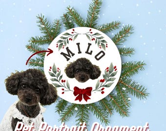 Custom Dog Ornament Using Photo + Name, Personalized Pet Ornament, Custom Pet Christmas Ornament, Pet Portrait Name Gift, Holiday Gift Ideas