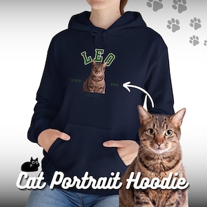 Custom Cat Hoodie with Cat Portrait and Name, Personalized Cat Portrait Hoodie, Cat Lover Gift, Holiday Gift, Birthday Gift, Halloween Gift