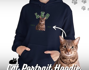 Sudadera con capucha de gato personalizada con retrato y nombre de gato, sudadera con capucha con retrato de gato personalizada, regalo para amantes de los gatos, regalo de vacaciones, regalo de cumpleaños, regalo de Halloween