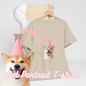 Custom Pet T-shirt with Pet Portrait and Name, Personalized Pet Portrait T-shirt, Dog Lover Gift, Cat Lover Gift, Halloween Gift Idea