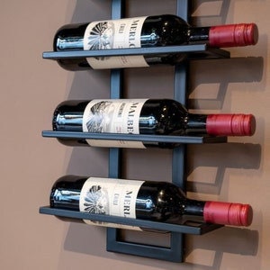 Wall Mount Steel Wine Rack, Wine Rack Wall Mounted, Steel Wine Rack, Industrial Black Wine Rack, Wine Rack 6 Bottles