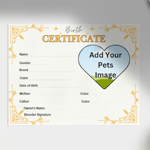 Gepersonaliseerde geboorteakte dieren / geboortekaartje puppy / digitale download