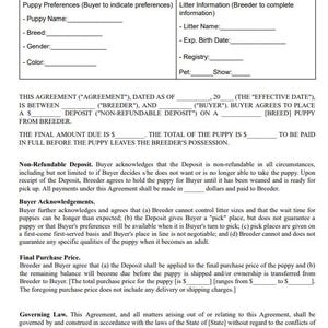 Simple Non - Refundable Puppy Deposit Agreement