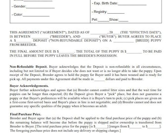 Simple Non - Refundable Puppy Deposit Agreement