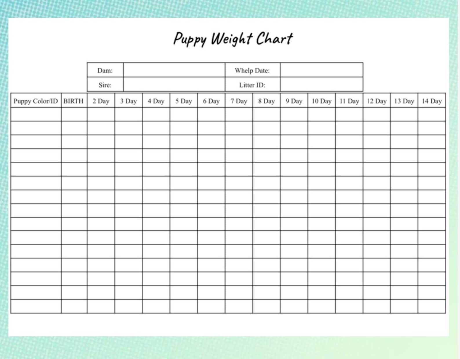 Customizable Puppy Weight Chart for Tracking Your Fur Baby's Days of