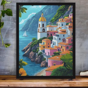 Küstendorf Matte Vertikales Poster - Serene Ocean Landschaft Kunst für Wohnkultur