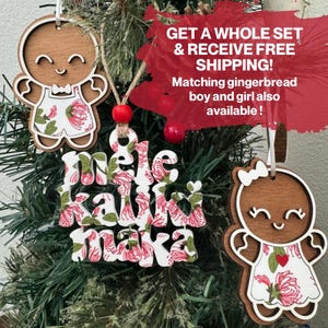 Mele Kalikimaka Palaka Ornament; Christmas Ornament from Hawaii; Hawaiian Christmas; Green White Red Ohia Lehua; Holiday Decor Tree Mantle afbeelding 2