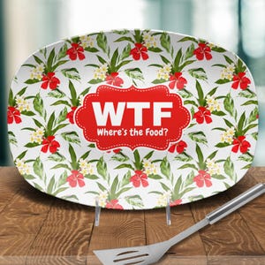 Tropical Microwave Safe Platter Oval Serving Dish Funny WTF Floral Hibiscus Plastic Tray Hawaiian Design Decorative Plate Kitchen Decor