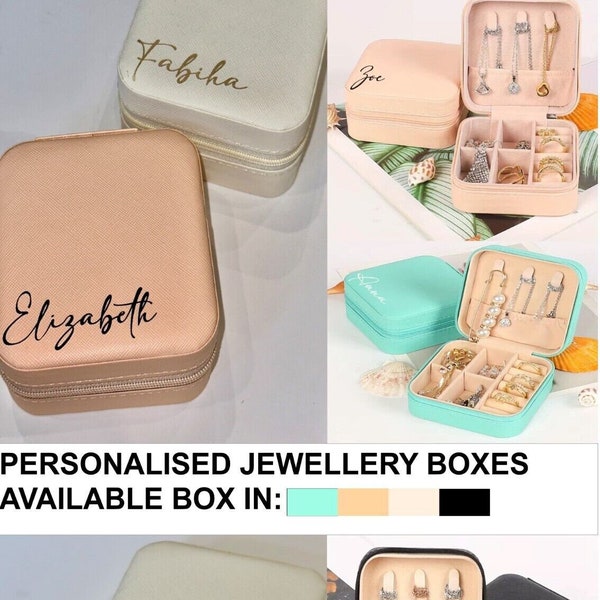 Personalised Bespoke Jewellery Box for Bracelet, Earrings & Necklaces CUSTOMISED Leather Travel Jewellery Case for Wedding, Party, Bridal UK