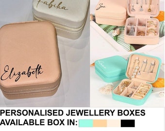 Personalised Bespoke Jewellery Box for Bracelet, Earrings & Necklaces CUSTOMISED Leather Travel Jewellery Case for Wedding, Party, Bridal UK