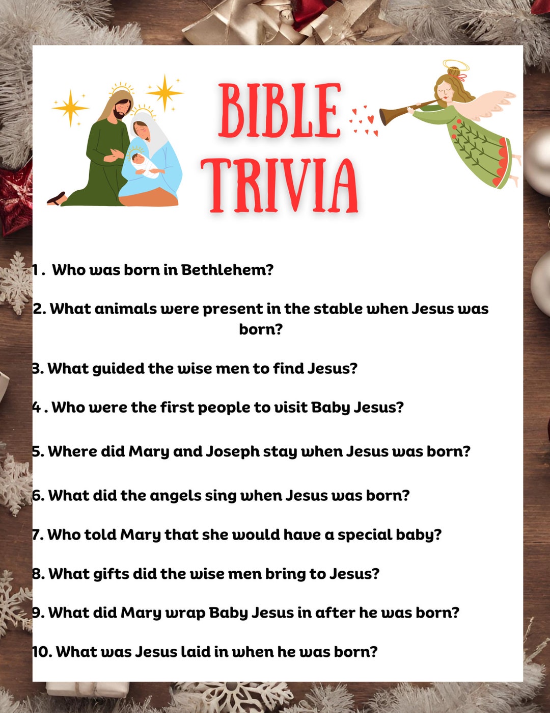 Christmas Bible Trivia, Christmas Trivia ,santa List, Bible Trivia Game ...