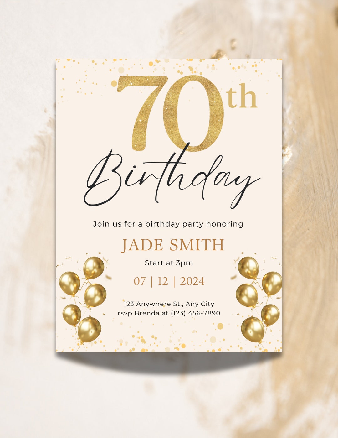 Editable 70th Birthday Invitation, 70th Birthday Invitation for Women ...