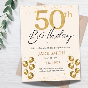 Digital 50th Birthday Invitation, 50th Birthday Invitation for men, Dinner Party Invite, DIY instant printable digital download, 50 invite