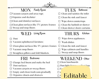 Editable Cleaning Checklist, Cleaning Schedule, ADHD Cleaning Checklist ...