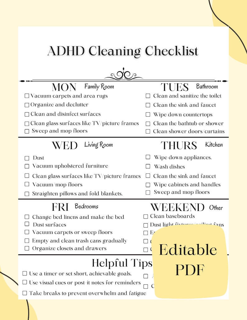 Editable Cleaning Checklist Cleaning Schedule ADHD Cleaning Checklist editable-cleaning-checklist-cleaning-schedule-adhd-cleaning-checklist