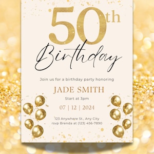 Digital 50th Birthday Invitation, 50th Birthday Invitation for women, Dinner Party Invite, DIY instant printable digital download, 50 invite