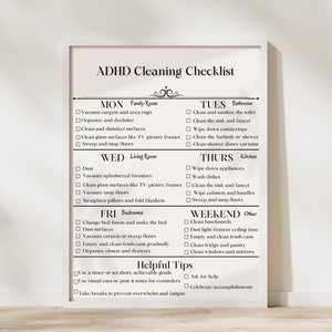 Editable cleaning checklist, Cleaning Schedule, ADHD cleaning checklist, ADHD chore chart, ADHD cleaning planner, Weekly house chores
