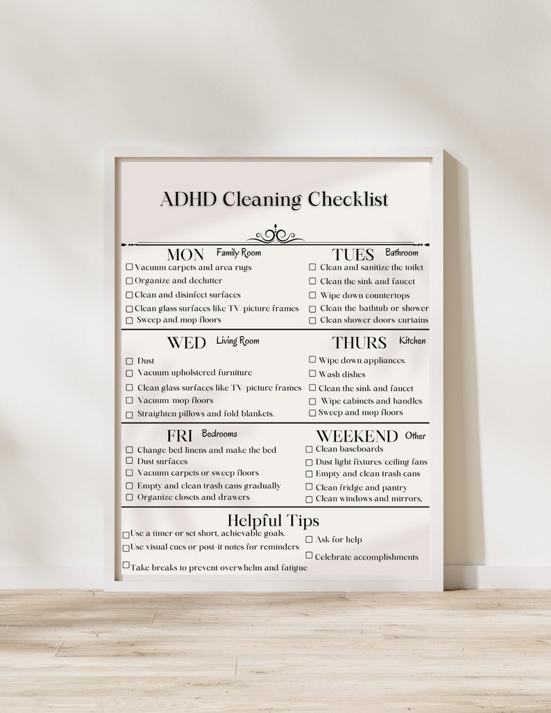 Editable Cleaning Checklist, Cleaning Schedule, ADHD Cleaning Checklist ...