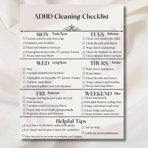 Editable cleaning checklist, Cleaning Schedule, ADHD cleaning checklist, ADHD chore chart, ADHD cleaning planner, Weekly house chores