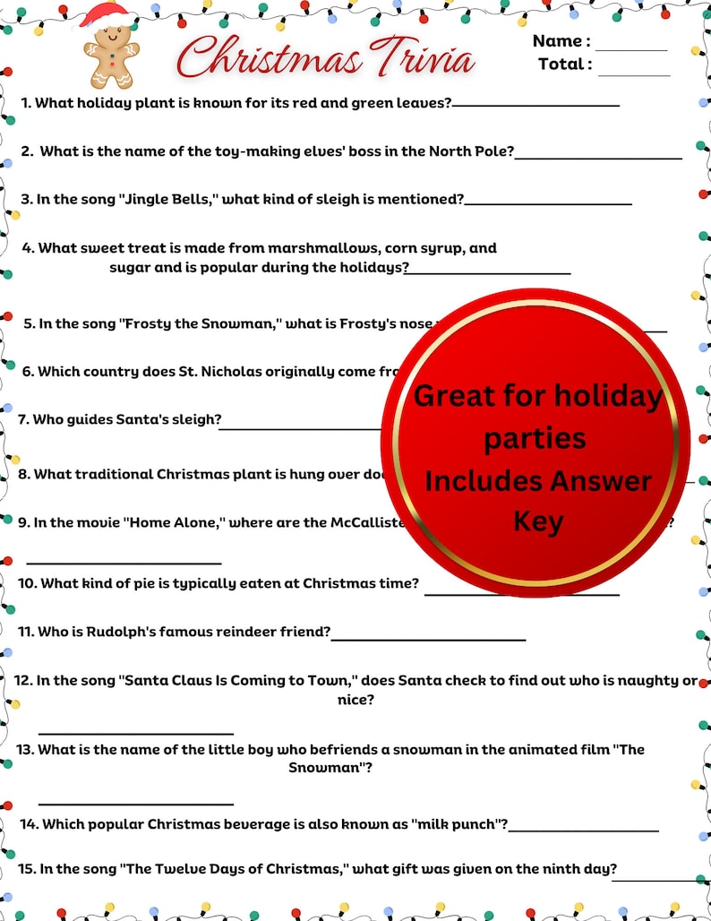 Free Christmas Trivia Printable Games