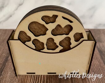 Cow Print Coasters with Holder for 6 coasters SVG File