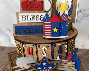 Memorial Day-decor/independents Day-decor - verwisselbare decoratie voor gelaagde lade - SVG