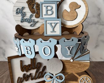 Decoratie dienblad babyjongen - verwisselbare decoratie voor gelaagde lade - SVG