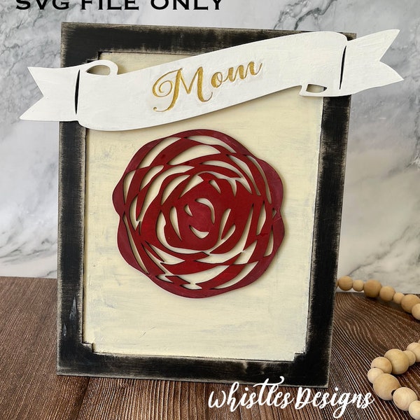 Abstract Rose in a Frame with Mom Ribbon SVG