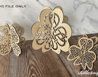3D Shamrocks SVG, 3 Different Designs and Sizes. St Patrick&#39;s Day Decorations.