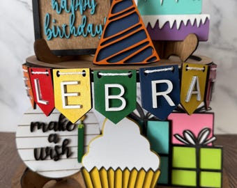Birthday Tiered Tray Decor SVG File: Laser Cut Decorations (Digital Download)