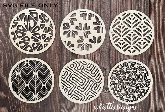 6 Different Trendy Design Coasters with Holder SVG File