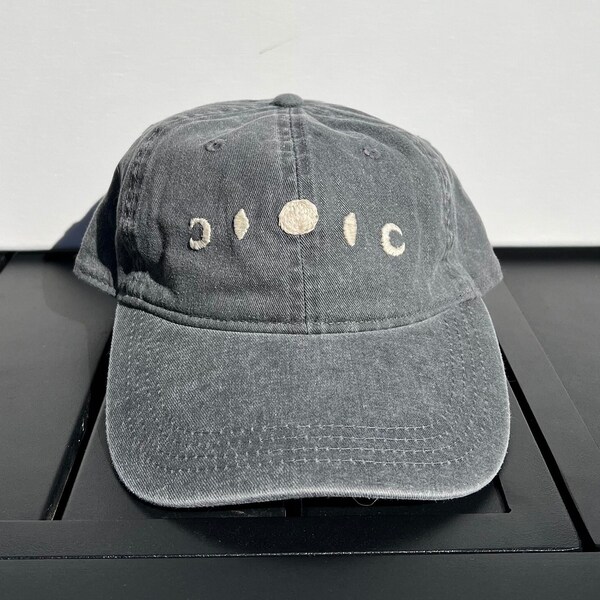 Vintage Wash Hand Embroidered Moon Phase Baseball Hat