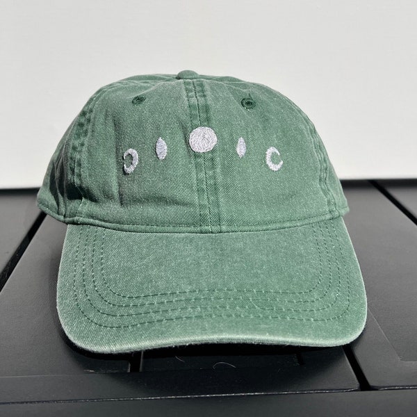 Vintage Wash Hand Embroidered Moon Phase Baseball Hat