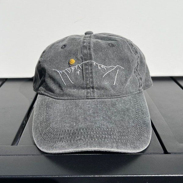 Vintage Wash Hand Embroidered Mountain Baseball Hat