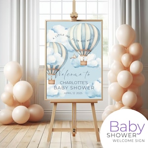 Modello modificabile per cartello di benvenuto per baby shower con mongolfiera