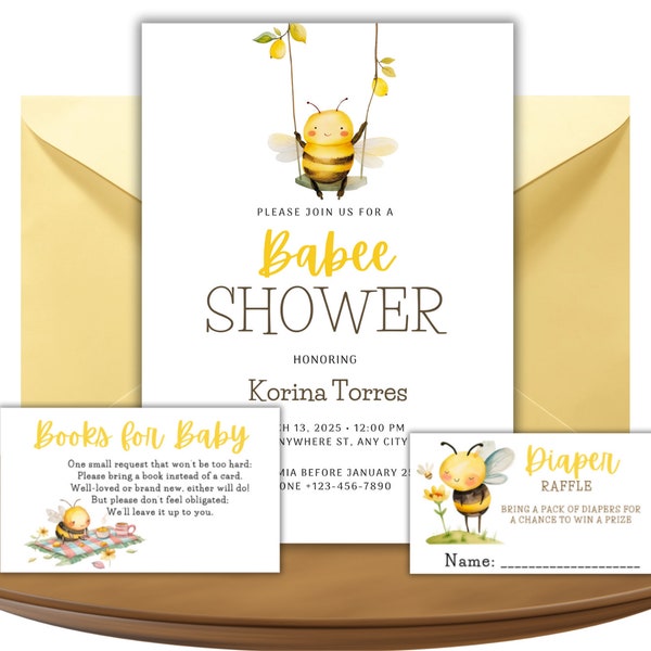 BABEE | Shower Invitation Bundle | Diaper Raffle | Books for Baby | Editable Templates | EVITE Compatible