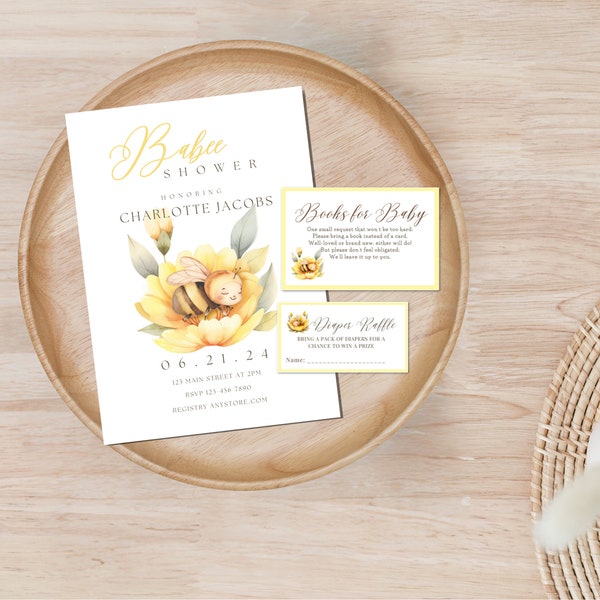 BABEE | Shower Invitation Bundle | Diaper Raffle | Books for Baby | Editable Templates | EVITE Compatible