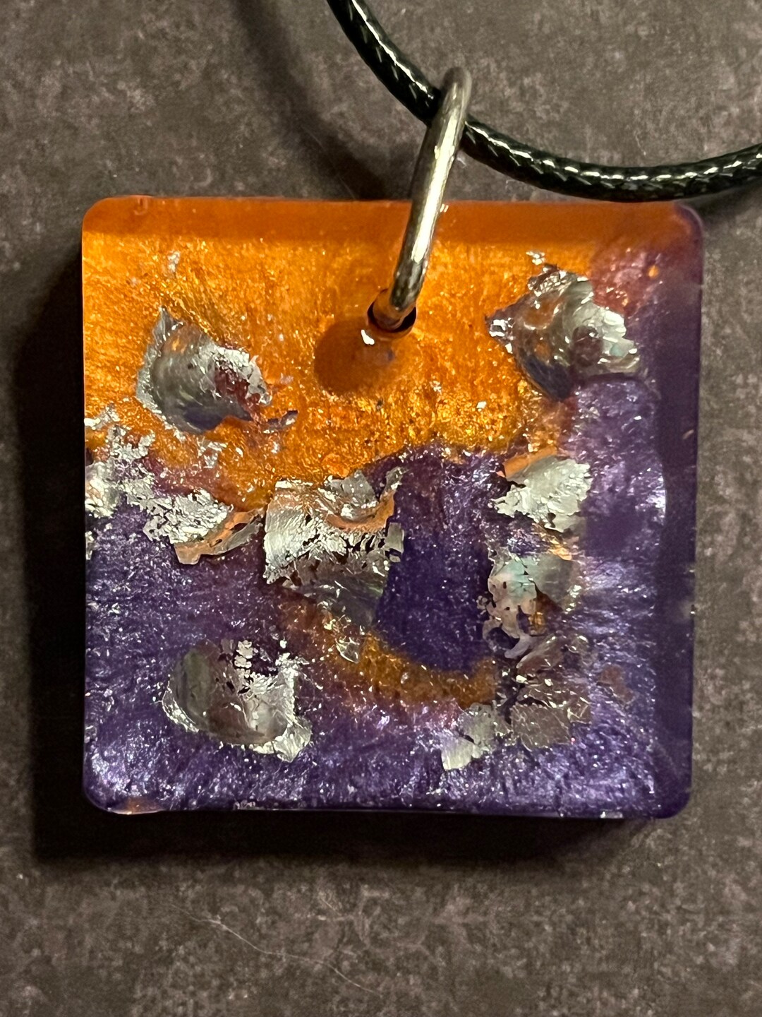 Purple and Orange Pendant With Silver Foil Accents Etsy