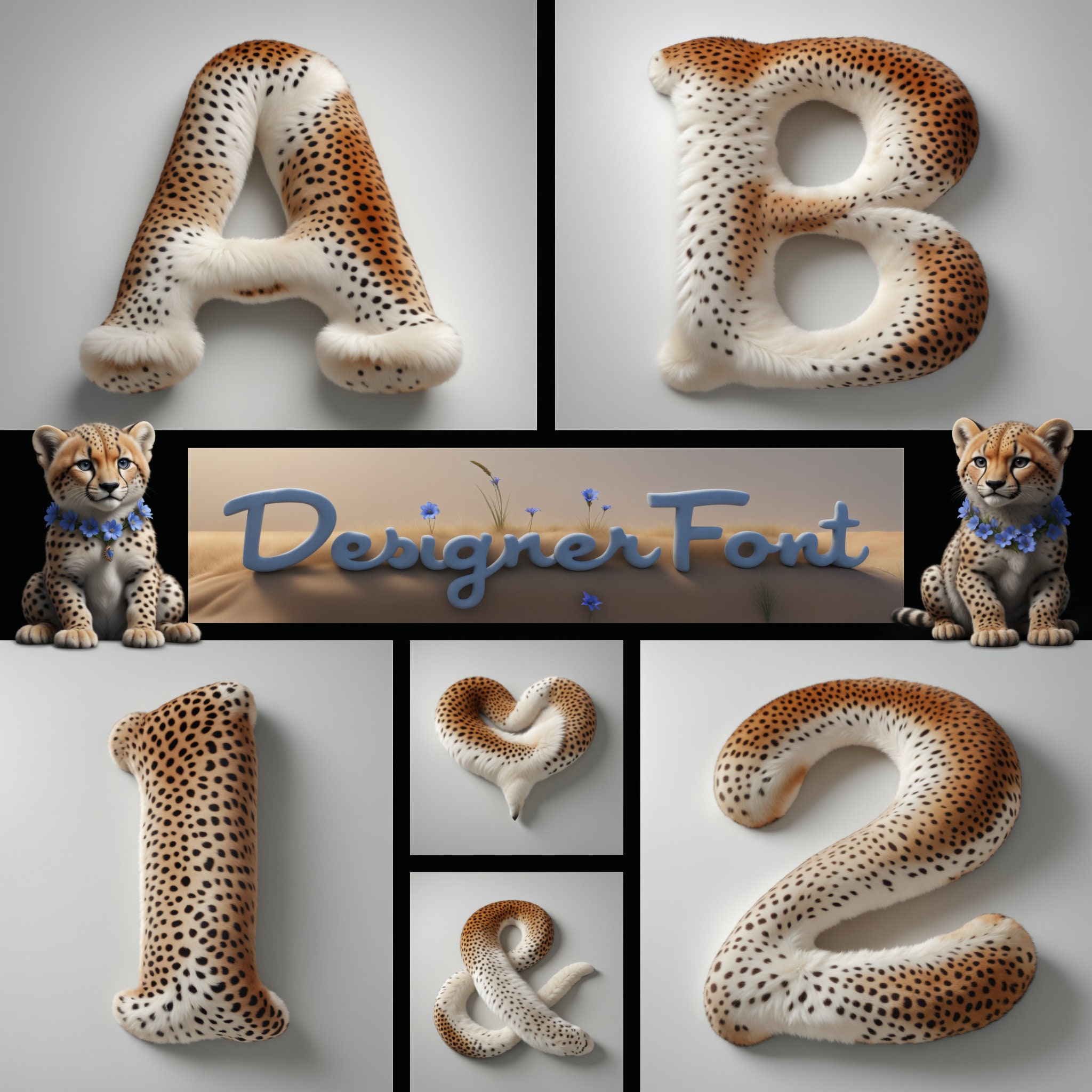 Fur Collection - Spots -  Complete 38+ Alpha-Numeric Character Set -  Designer Font, Next Generation Graphic Design.