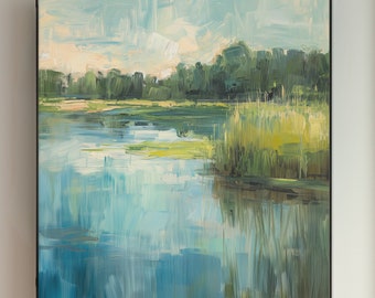 Impressionist Lakeside Landscape Painting: Serene Nature Art (Digital Download)
