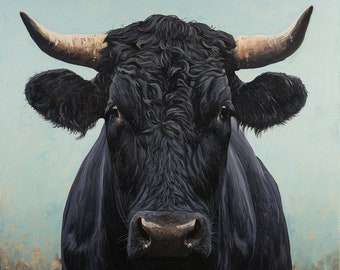 Black Bull Portrait: Rustic Farmhouse Wall Art (Digital Print)