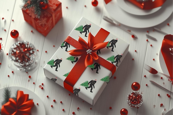 Festive Bigfoot Santa Wrapping Paper, Holiday Gift Wrap, Christmas Wrapping, Unique Santa Sasquatch Design, Eco-Friendly Fun Gift Packaging