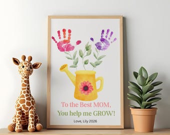 Manualidad personalizada con huellas de manos para el Día de la Madre, Regalo de manualidades para niños pequeños, Ayúdame a crecer para el Día de la Madre, Arte "Ayúdame a crecer", Regalo DIY para niños pequeños (Plantilla PDF)