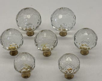 vintage Crystal  ROUND KNOB/lamp Finial Chrome Brass? Base 3 sizes (7 Total)